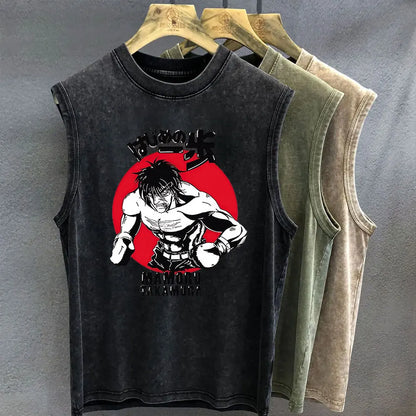 Men's Tank Top Anime Hajime No Ippo Graphic T-shirt Print Oversized Gym Clothing Vintage Wash Sleeveless Vest Womens Y2k Clothes
