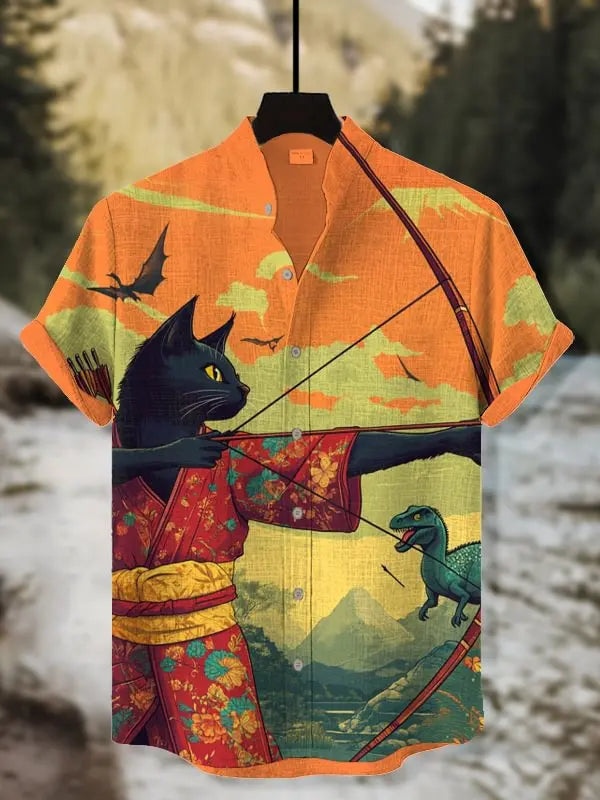Funny Men's Cat Drinking Beer Shirts 3D Print Hawaiian Shirts Summer Men Women Short Sleeve Blouse Casual Vacation Beach Y2k Top
