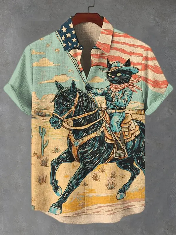 Funny Men's Cat Drinking Beer Shirts 3D Print Hawaiian Shirts Summer Men Women Short Sleeve Blouse Casual Vacation Beach Y2k Top