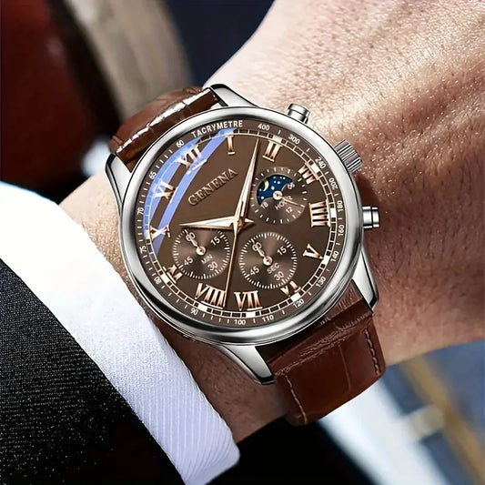 Fashion Men Business Watches Casual Leather Strap Male Analog Quartz Wristwatch Reloj Hombre (Without Box)
