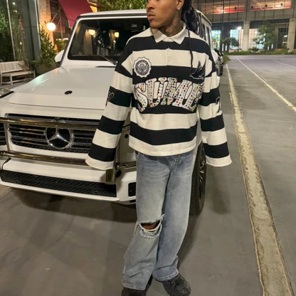 Polo Rugby Rétro Y2K BiggOrange – Style Hip-Hop, Broderies &amp; Coupe Boxy