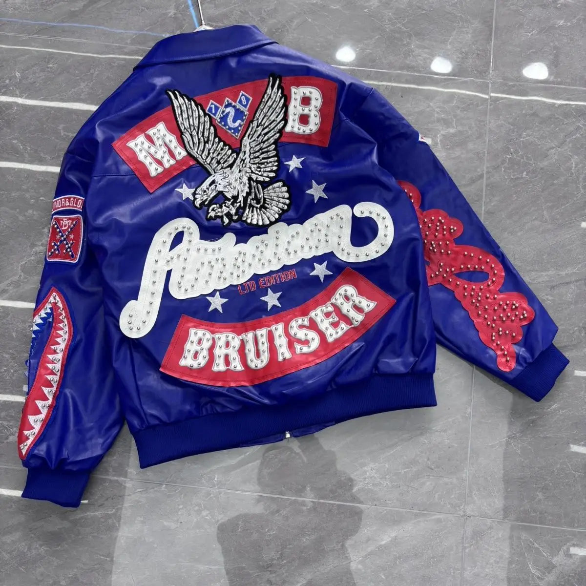 Heavy Industry Embroidery American Retro Motorcycle Coat Men's and Women's Stand Collar Flight Jacket Leather Jacket New Coat