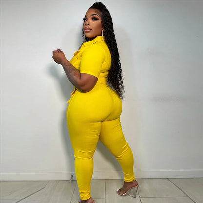 Wmstar Jumpsuit Women Summer Romper V Neck Zipper Short Sleeves Solid Pockets One Piece Outfits Bodysuit Wholesale Dropshipping
