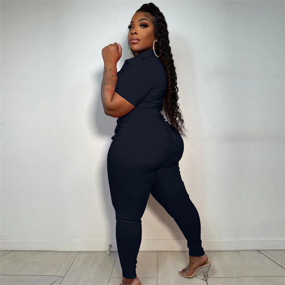 Wmstar Jumpsuit Women Summer Romper V Neck Zipper Short Sleeves Solid Pockets One Piece Outfits Bodysuit Wholesale Dropshipping