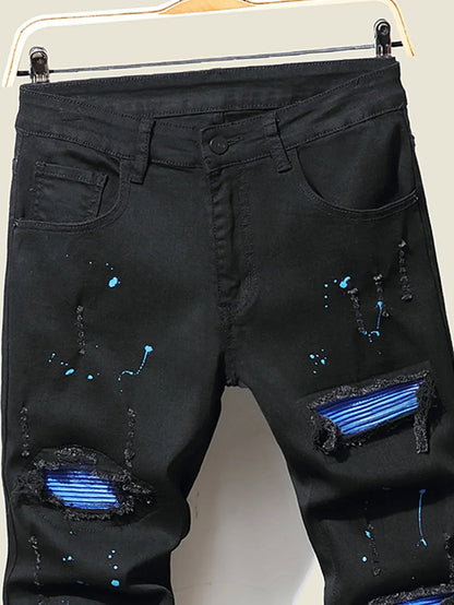 Jean Slim Straight Patchwork LVCCCI'S – Style Chic, Haute Élasticité &amp; Denim Épais