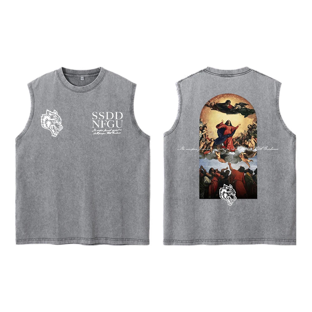 Darc Wolves Sport Vintage Washed Vest Tees Gym Bodybuilding Fitness Sleeveless T Shirts Basketball Workout Darcs Tank Tops