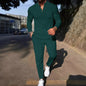 Men's Waffle Check Stand-Up Collar Semi-Casual Business Suit Button-Down Top with Comfortable Trousers have 1/2pieces
