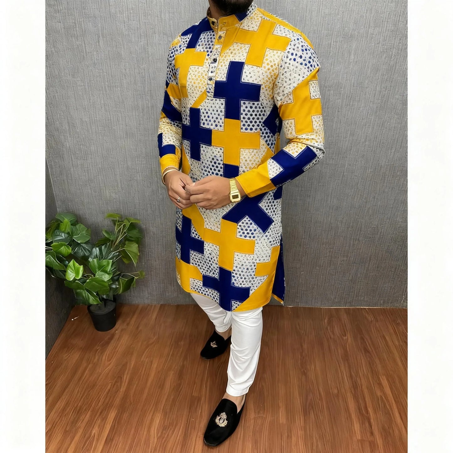 2026 Men's Clothing Ethnic Print Plus Size Tops Wedding Wear Classic Morocco Kaftan Herren Muslim Tenue Arabe Homme﻿