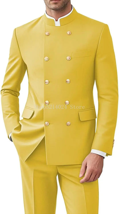 Men 2 Pieces  Suit   Suits for Men Gold Button Jacket Pant Set Traditional Wedding
