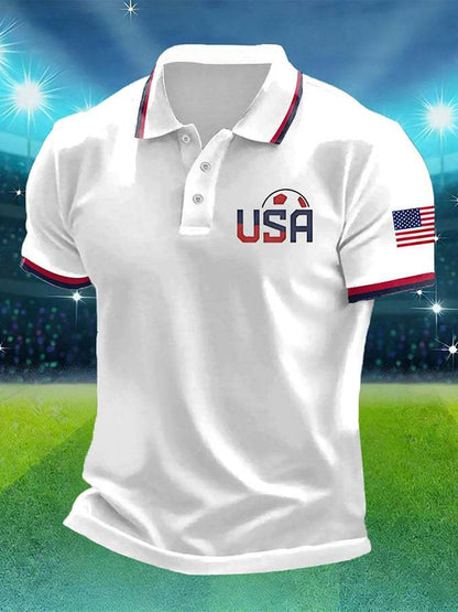 Short-sleeve T-shirt With National Flag Print And A Turn-down Collar POLO Shirt