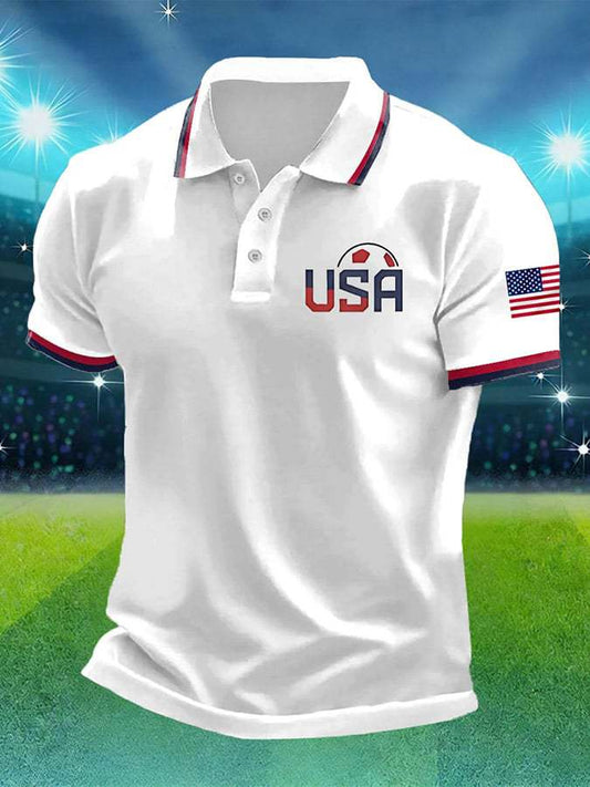 Short-sleeve T-shirt With National Flag Print And A Turn-down Collar POLO Shirt