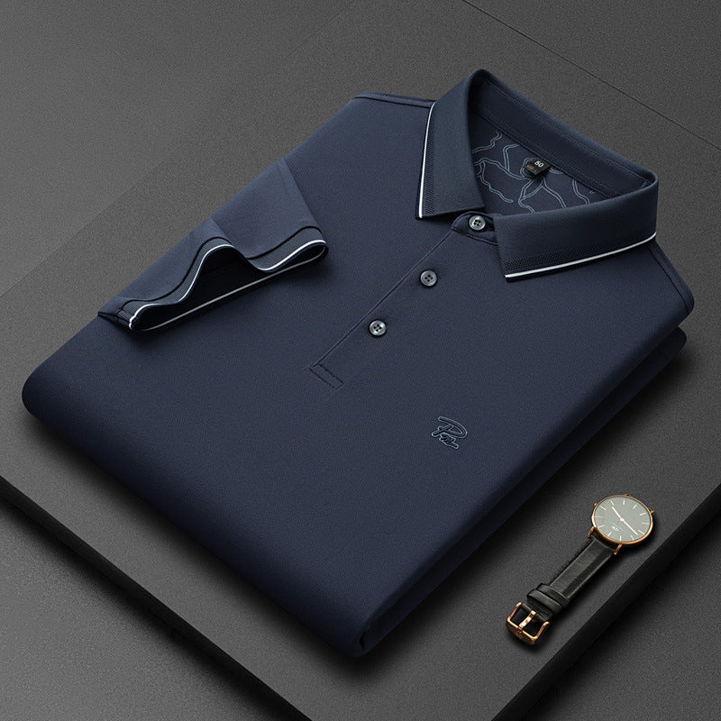 Men's Short-sleeve Lapel Solid-color Top