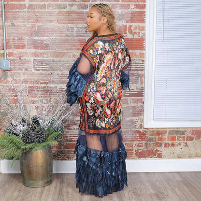 Feather-look Sheer Patchwork Pleated Dress