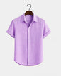 Solid-color Short-sleeve Cotton-linen Shirt For Men