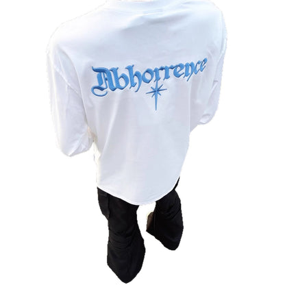 T-shirt à manches longues pour homme de style haut de gamme américain avec broderie lettrage.