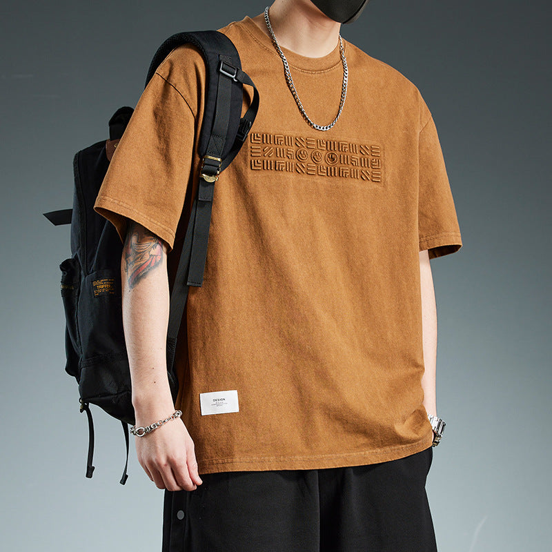 T-shirt à manches longues pour homme de style haut de gamme américain avec broderie lettrage.