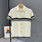 Light-luxury Striped Hollow-out Knit Cardigan With Short Sleeves