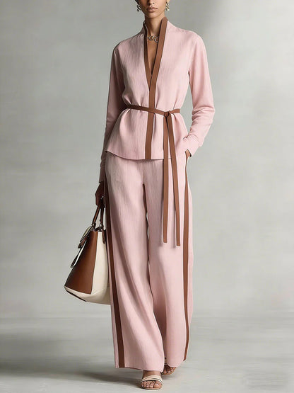 Ensemble cardigan à col mandarin et pantalon large pour femme