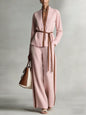 Ensemble cardigan à col mandarin et pantalon large pour femme