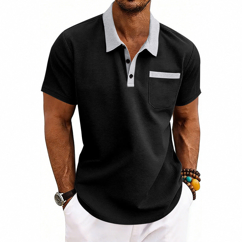 Loose-fit Waffle-Knit Mens Short-Sleeve Polo Shirt