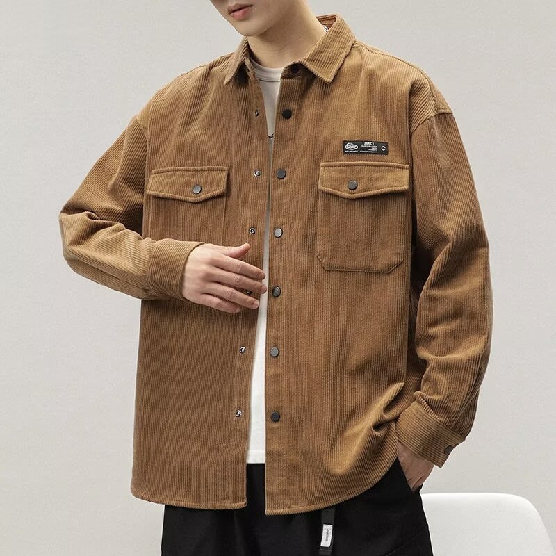 Retro Corduroy Long-Sleeve Shirt Men's Autumn Japanese Style