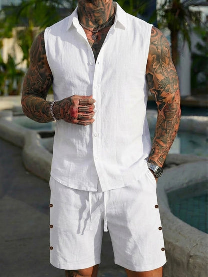 Men's Solid-Colored Linen Breathable Beach Set