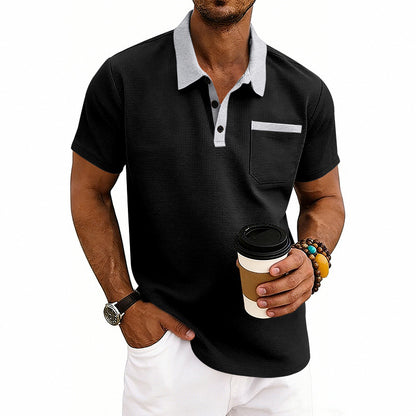 Loose-fit Waffle-Knit Mens Short-Sleeve Polo Shirt
