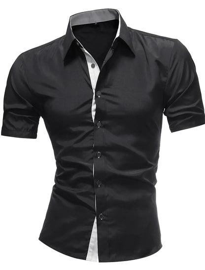 Men's Contrasting-Color Lapel Casual Shirt