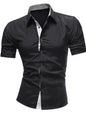 Men's Contrasting-Color Lapel Casual Shirt