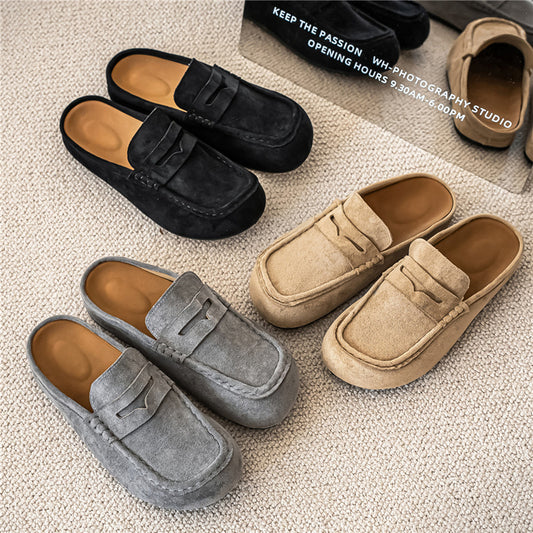 Mules décontractées en daim rétro et confortables, à la mode.