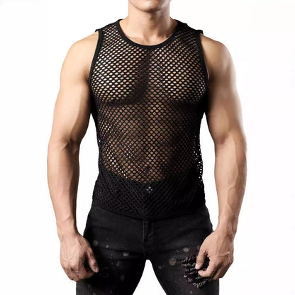 Hollow-out Crewneck Top Fishnet Vest