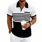Men's Casual Waffle-Stripe Short-Sleeve Polo Shirt