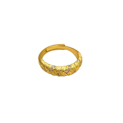 S925 Sterling Silver Brushed Woven Wheat Ear Ring For Women, Light Luxury Vintage Style, Heavy Craft Texture Twist Finger Ring