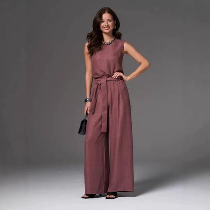 Ensemble pantalon large sans manches pour femme