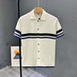Light-luxury Striped Hollow-out Knit Cardigan With Short Sleeves