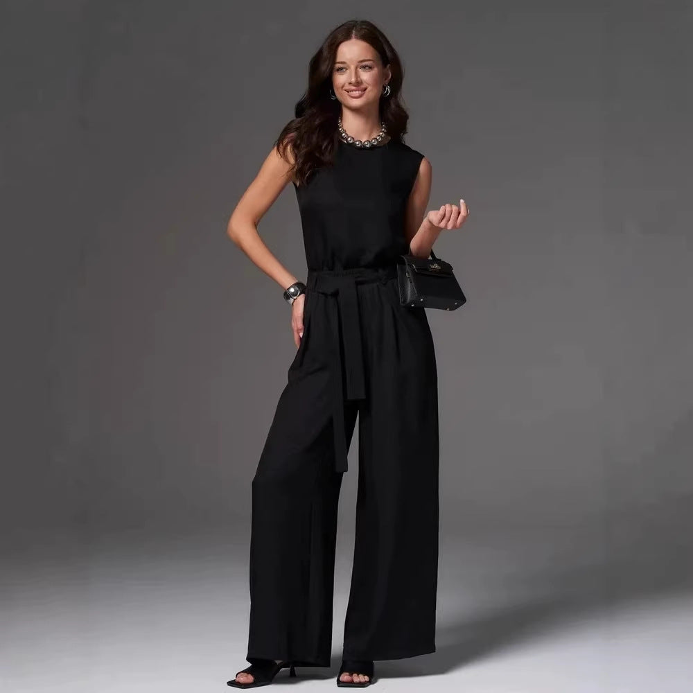 Ensemble pantalon large sans manches pour femme