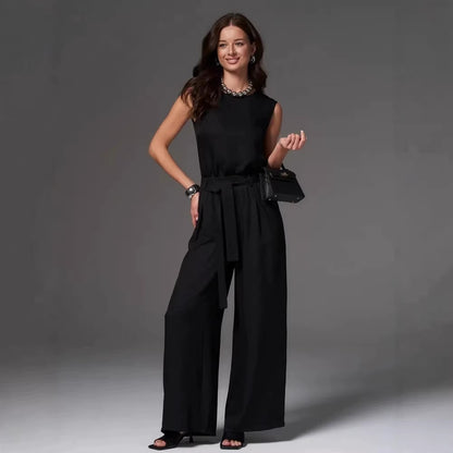 Ensemble pantalon large sans manches pour femme