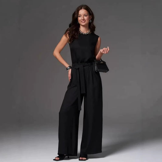 Ensemble pantalon large sans manches pour femme
