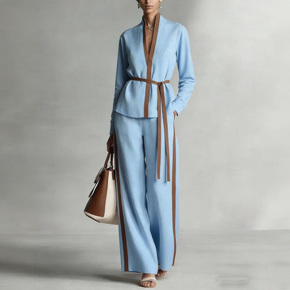 Ensemble cardigan à col mandarin et pantalon large pour femme
