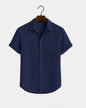 Solid-color Short-sleeve Cotton-linen Shirt For Men