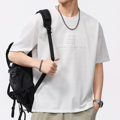 T-shirt à manches longues pour homme de style haut de gamme américain avec broderie lettrage.