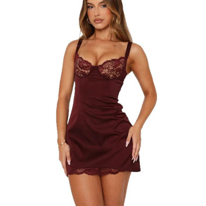Robe " Satin Muse" Nuisette & Détails Dentelle