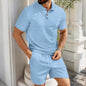 Solid-color Jacquard Short-sleeve Polo Shirt And Shorts Casual Two-piece Set