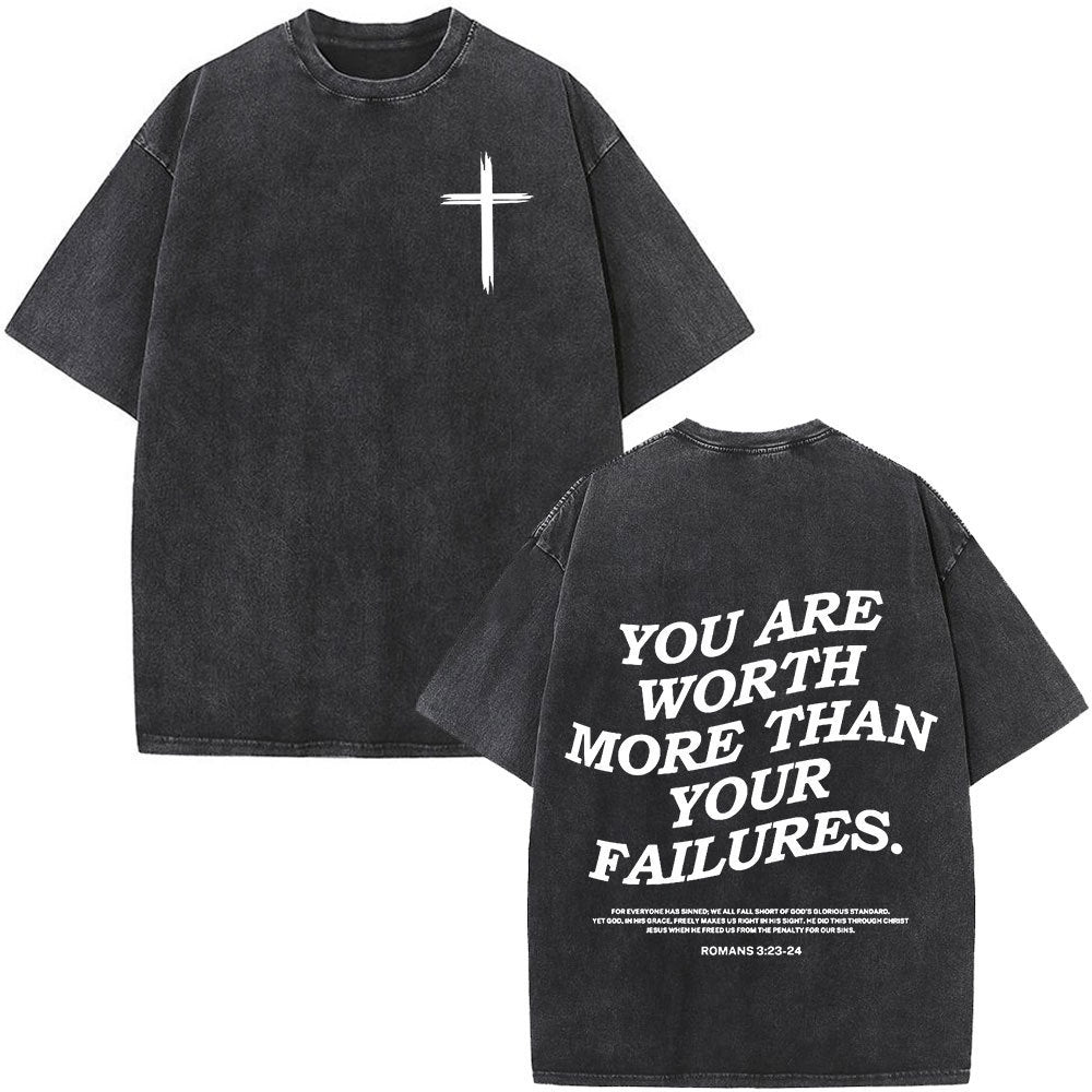 Fashionable Retro Cross Washed Short-Sleeve