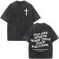 Fashionable Retro Cross Washed Short-Sleeve