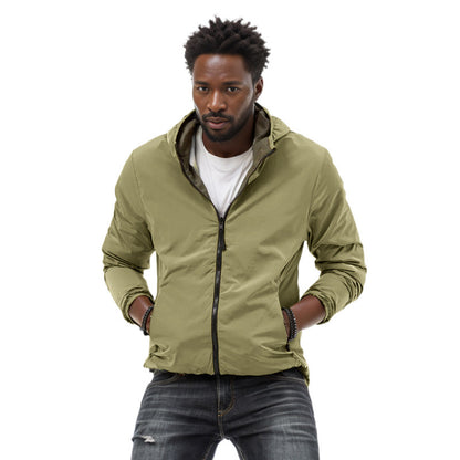 Mens Clothing Solid Color Zipper Reversible Trendy Coat