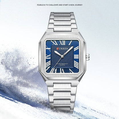 Mens Simple Square Waterproof Quartz Watch With Roman Numerals And Fashionable Steel Band