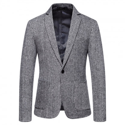 Simple Mens Fashionable Business-Casual Korean-Style Striped Wool Blazer