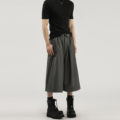 Wide-leg Pleated Draping Mens Suit Pants Shorts