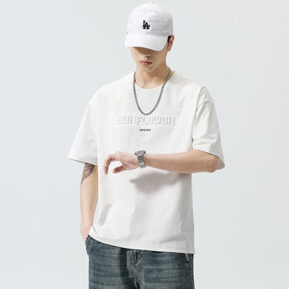 T-shirt à manches longues pour homme de style haut de gamme américain avec broderie lettrage.